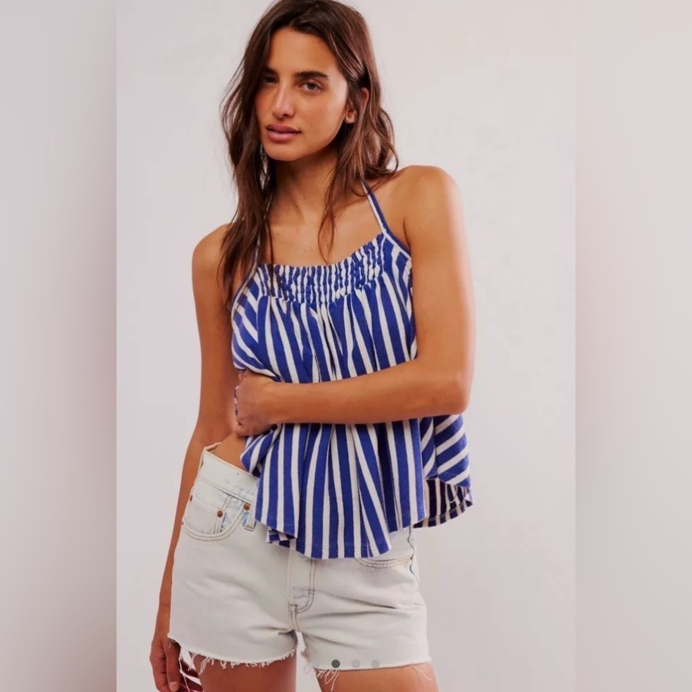 Free People We The Free Coastal Town Halter Top Cotton Blue Combo Striped XL